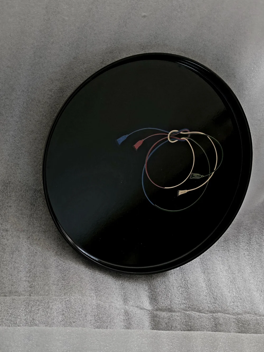 NIB Vintage Japanese Black Lacquer Serving Tray 9.0